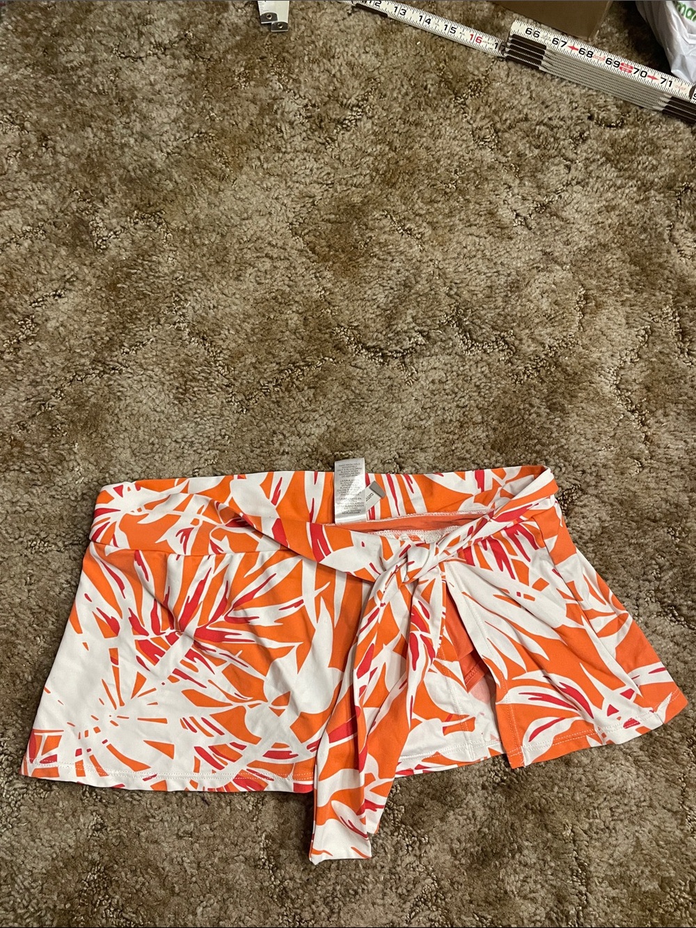Tommy Bahama Orange & White Swim Bikini Bottom Skirt Size XS